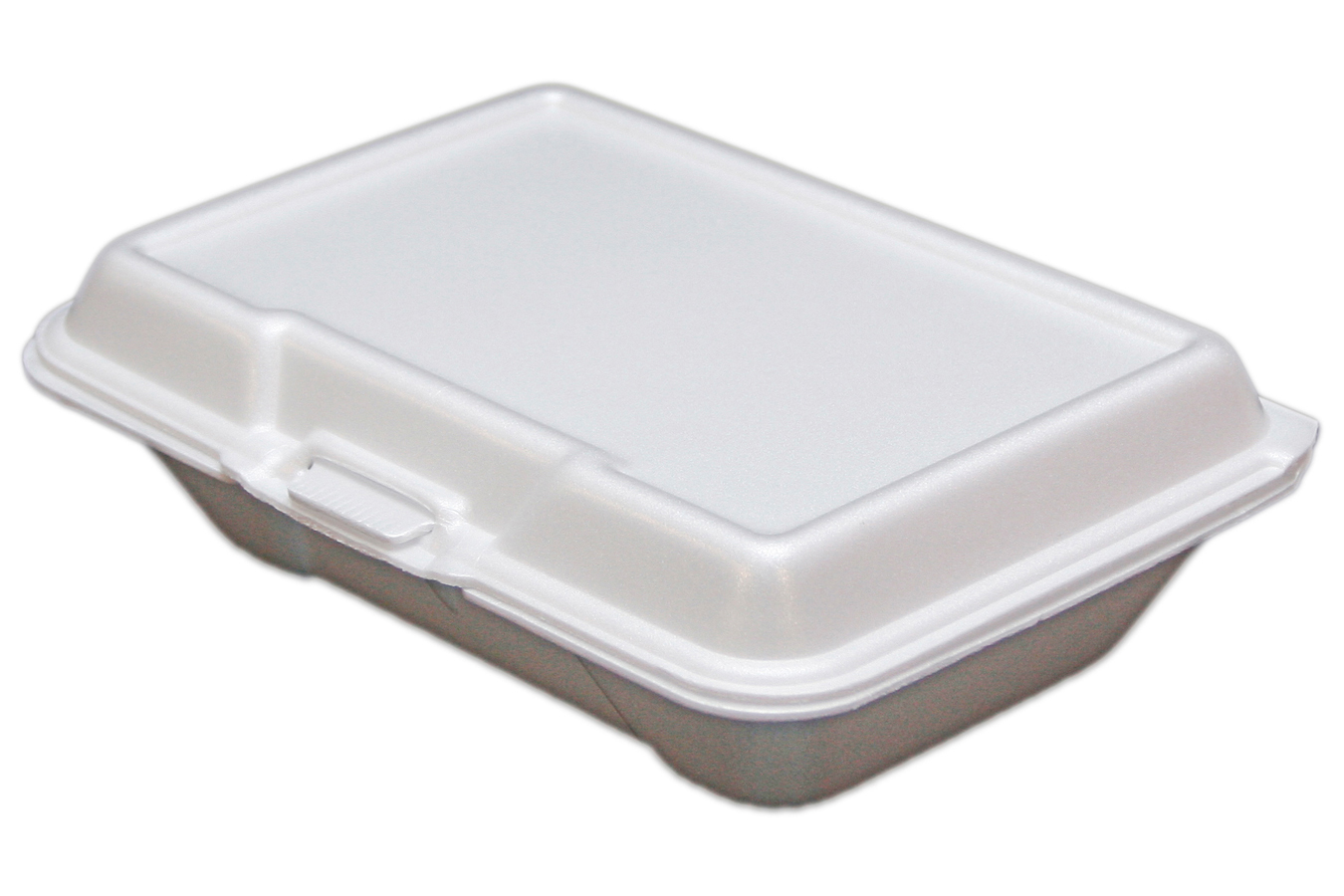 Ceres brand white non-vented hinged foam takeout disposable container