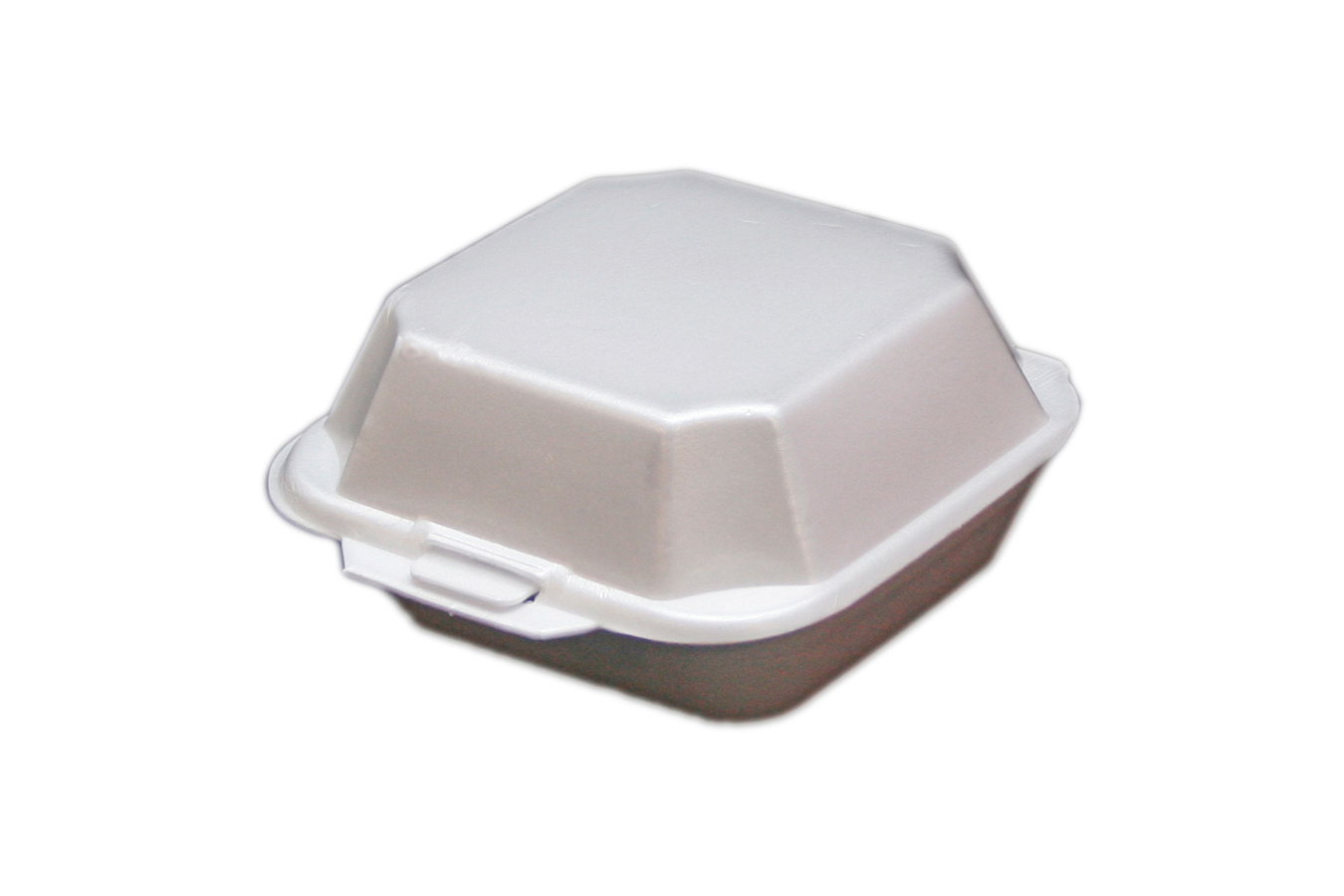 White non-vented hinged foam takeout disposable container