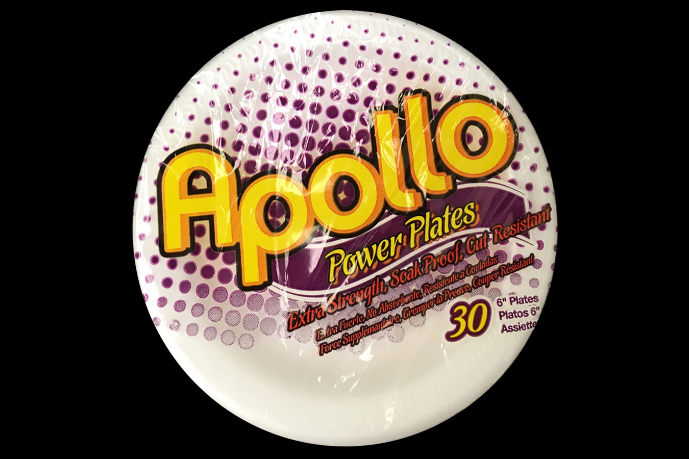 Retail pack of 30 count Apollo brand 6 inches white foam plates