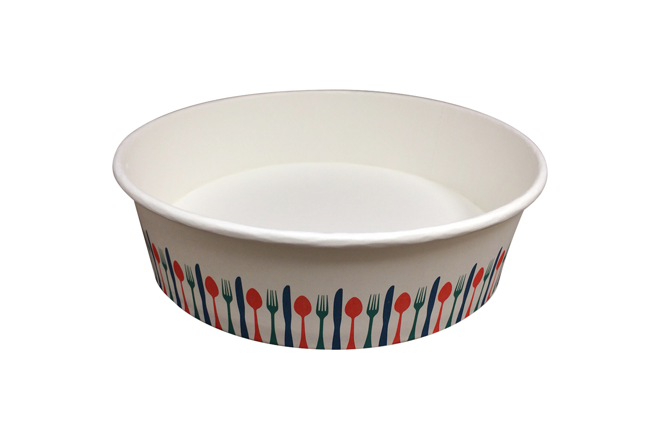 Stock print spoon fork knif color takeout container 32 oz size Athena paper bowl by Ecoapx Inc