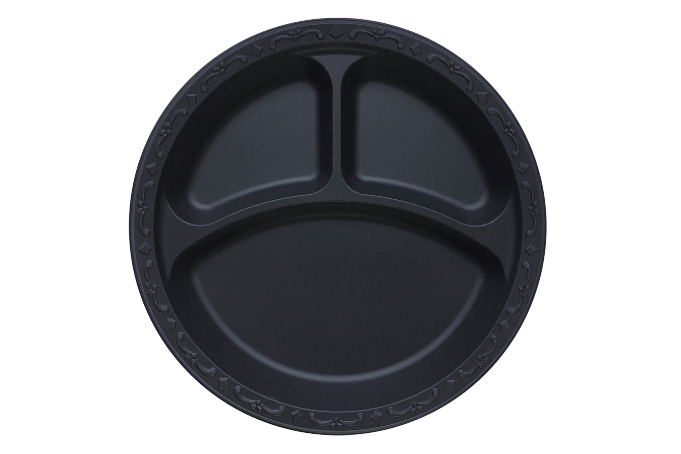 Black Polypropylene PP Plastic round 10 inches pebble box plate with 3 compartments