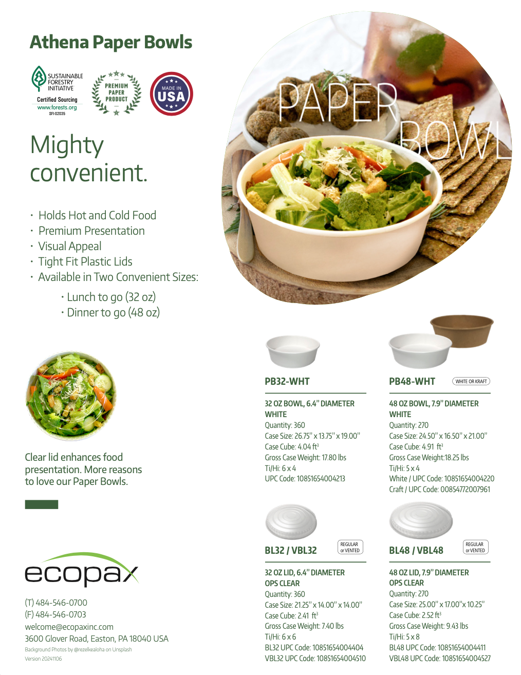 Flyer design for Ecopax Athena Paper Bowls Takeout Containers for lunch and dinner