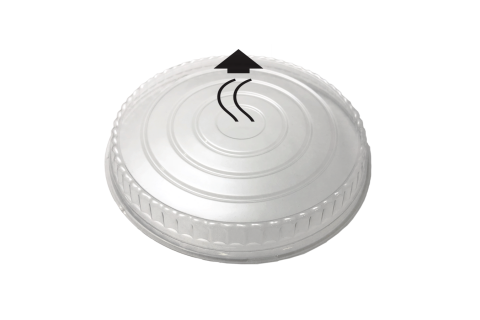 Line art illustration of clear transparent plastic vented OPS lid for Ecopax 24 oz Athena paper bowl